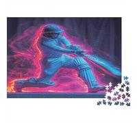Puzzle de 1000 pièces représentant Un Joueur de Cricket en Action. Silhouette néon d'un Joueur de Cricket. Jeu éducatif pour Adultes (à partir de 12 Ans).Décoration élégante.Dimensions : 52 x 38 cm