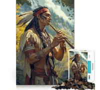 Puzzle de 1000 pièces représentant Un Joueur de flûte amérindien, idéal pour Adultes Un Cadeau de qualité supérieure pour développer sa mémoire et se détendre (50x75cm)