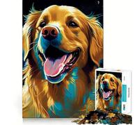 Puzzle de 1000 pièces représentant Un Joyeux Chien doré Découpe de qualité supérieure Jeu de réflexion créatif Paix et Divertissement Décoration Murale de Noël (38x26cm)