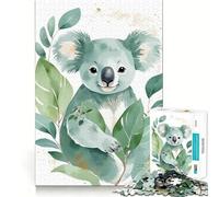 Puzzle de 1000 pièces représentant Un Koala à l'aquarelle et aux Feuilles Vertes,idéal pour Les Adolescents Jeu de mémoire et Système de Verrouillage sécurisé,sans pièces détachables