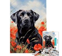Puzzle de 1000 pièces représentant Un Labrador Noir Parmi Les Coquelicots idéal pour Un Anniversaire ou Noël Décoration Murale Jouet éducatif pour Les Enfants de 14 Ans et Plus (38x52cm)