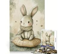Puzzle de 1000 pièces représentant Un Lapin Aquarelle avec Une écharpe sur Un Coussin Idéal pour Adultes,il favorise la Concentration,la détente et Offre Un Joli Cadeau grâce à Ses découpes nettes
