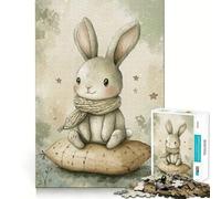 Puzzle de 1000 pièces représentant Un Lapin Aquarelle avec Une écharpe sur Un Coussin,idéal pour Les Adultes Jeu de mémoire,Assemblage précis,sans espaces,pour Une Pause mentale apaisante (38x52cm)