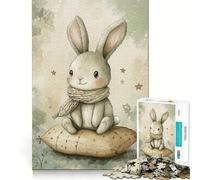 Puzzle de 1000 pièces représentant Un Lapin Aquarelle avec Une écharpe sur Un Coussin,idéal pour Les Adolescents Activité ludique et stimulante,découpe Nette,Composants Robustes et réconfortants