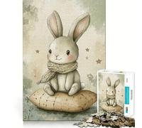 Puzzle de 1000 pièces représentant Un Lapin Aquarelle avec Une écharpe sur Un Coussin Jeu pour Adultes,découpé au Laser pour Un Assemblage Parfait,Une activité enrichissante pour Les Jours de Pluie