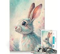 Puzzle de 1000 pièces représentant Un Lapin Aquarelle Pastel et des Fleurs, idéal pour Adultes Jeu de logique Robuste, Anti-Tension, Bords Transparents, Cadeau de qualité supérieure (38x26cm)