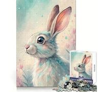 Puzzle de 1000 pièces représentant Un Lapin Aquarelle Pastel et des Fleurs, idéal pour Adultes Jeu de logique Robuste, Anti-Tension, Bords Transparents, Cadeau de qualité supérieure (38x26cm)