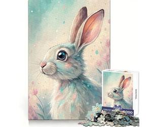 Puzzle de 1000 pièces représentant Un Lapin Aquarelle Pastel et des Fleurs, idéal pour Adultes Jeu de logique Robuste, Anti-Tension, Bords Transparents, Cadeau de qualité supérieure (38x26cm)