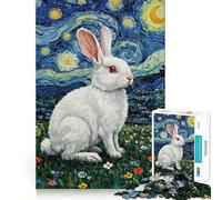 Puzzle de 1000 pièces représentant Un Lapin dans Un Tableau Style Nuit étoilée, idéal pour Adultes Jeu de réflexion, Passe-Temps la Maison, Bords Nets, Joli Cadeau (38x26cm)