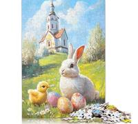 Puzzle de 1000 pièces représentant Un Lapin de Pâques et Son Poussin. Puzzle en Bois pour Adultes. Un défi Amusant et Humoristique à relever. 1000 pièces (75 x 50 cm).