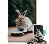 Puzzle de 1000 pièces représentant Un Lapin Faisant du Skateboard, idéal pour Adultes Un Casse-tête Relaxant et apaisant, Un Joli Cadeau (38x52cm)