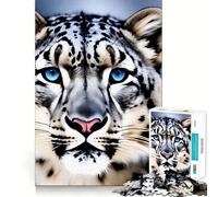 Puzzle de 1000 pièces représentant Un léopard des neiges aux Yeux Bleus perçants, idéal pour Les Adolescents, pour développer Leur mémoire, se détendre et Profiter d'un Moment de Plaisir (38x52cm)