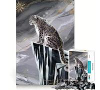 Puzzle de 1000 pièces représentant Un léopard des neiges sur Un Sommet glacé, idéal pour Adultes Développez Votre mémoire et amusez-Vous Assembler Cette Image Un Objet de Collection (38x52cm)