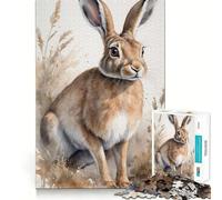 Puzzle de 1000 pièces représentant un lièvre à l'aquarelle,idéal pour adultes Jeu de mémoire et de réflexion,découpé au laser pour un assemblage parfait Cadeau unique pour soulager le stress (50x75cm)
