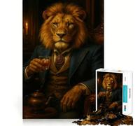 Puzzle de 1000 pièces représentant Un Lion élégant avec Un Verre, idéal pour Les Adolescents Jeu de réflexion Relaxant, découpe soignée, Cadeau raffiné (50x75cm)
