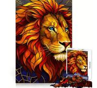 Puzzle de 1000 pièces représentant Un Lion en vitrail pour Adultes, idéal pour améliorer la mémoire, Les Loisirs et comme Cadeau de fête 38x26cm