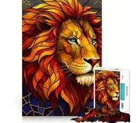 Puzzle de 1000 pièces représentant Un Lion en vitrail pour Adultes, idéal pour améliorer la mémoire, Les Loisirs et comme Cadeau de fête 38x26cm