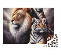 Puzzle de 1000 pièces représentant Un Lion et Deux Tigres. Jeu éducatif pour Adultes. Décoration élégante et stimulante. Niveau de difficulté élevé. Idéal comme Cadeau d'anniversaire. 38 x 26 cm