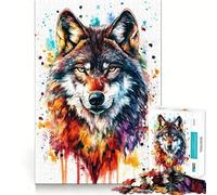 Puzzle de 1000 pièces représentant Un Loup à l'aquarelle,idéal pour Les Adolescents Un Jeu de mémoire Amusant et Relaxant à Partager en Groupe à l'intérieur (50x75cm)