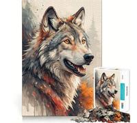 Puzzle de 1000 pièces représentant Un Loup à l'aquarelle Jeu Amusant et Technique de découpe Laser avancée Jouet d'intérieur divertissant pour Les fêtes (38x26cm)