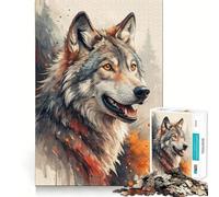 Puzzle de 1000 pièces représentant Un Loup à l'aquarelle Jeu de Concentration mentale Découpe de précision Bords Lisses Activité captivante pour des soirées tranquilles (50x75cm)