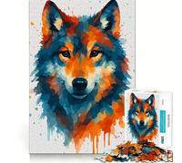 Puzzle de 1000 pièces représentant Un Loup à l'aquarelle Jeu de Construction Focus Assemblage Parfait sans écart Activité gratifiante pour Les Jours de Pluie (38x26cm)