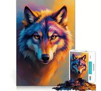 Puzzle de 1000 pièces représentant Un Loup Alpha aux Couleurs Vives Jeu de réflexion et d'adresse Assemblage Stable,sans pièces Qui bougent Un Passe-Temps agréable pour Les Longs Week-Ends (50x75cm)