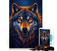 Puzzle de 1000 pièces représentant Un Loup au Regard Fixe, à la Fourrure Bleue et Orange, idéal pour Les Adolescents Jouet Mental Anti-anxiété, découpe Premium, Cadeau élégant 38x52cm