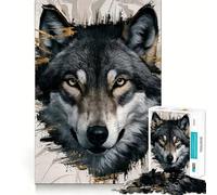Puzzle de 1000 pièces représentant Un Loup avec des Accents dorés Abstraits,idéal pour Adultes Réfléchissez,entraînez-Vous et jouez Aucun Morceau ne se détache Cadeau Unique pour soulager Le Stress
