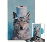 Puzzle de 1000 pièces représentant un loup avec un chapeau en papier toilette Jeu de mémorisation mentale Découpe de haute précision Activité manuelle Défi cérébral interactif pour la maison (50x75cm)