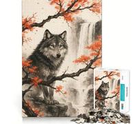 Puzzle de 1000 pièces représentant Un Loup avec Une Cascade et du Feuillage,idéal pour Les Adolescents Découpe Laser pour Un Assemblage Parfait et Un Exercice Mental Calme à Faire à la Maison 50x75cm