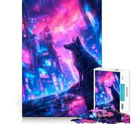 Puzzle de 1000 pièces représentant Un Loup dans Un Paysage Urbain Cyberpunk néon,idéal pour Les Adultes Jeu de réflexion,découpe de précision,Bords Lisses,activité relaxante à Faire en Groupe