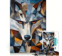 Puzzle de 1000 pièces représentant Un Loup dans Un Tableau à l'huile,idéal pour Les Adolescents Jeu de mémoire Amusant et Facile à Transporter (38x26cm) Composants Robustes et découpés avec précision