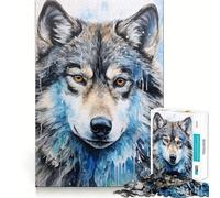 Puzzle de 1000 pièces représentant Un Loup en Gros Plan,idéal pour Adultes Jeu de réflexion et d'adresse,découpe de Haute précision,défi divertissant pour Les Loisirs (38x26cm)