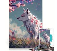 Puzzle de 1000 pièces représentant Un Loup et des Fleurs de Cerisier,avec Un Animal en Fleurs Jeu de réflexion Amusant et Stimulant la Concentration grâce à Une Technologie de découpe Laser avancée