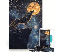Puzzle de 1000 pièces représentant Un Loup étoilé Hurlant à Une Lune dorée, idéal pour Les Adolescents Un défi cérébral Stimulant et Relaxant, Une œuvre d'art aux découpes précises 38x26cm