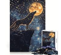 Puzzle de 1000 pièces représentant Un Loup étoilé Hurlant à Une Lune dorée, idéal pour Les Adolescents Un défi cérébral Stimulant et Relaxant, Une œuvre d'art aux découpes précises 38x26cm