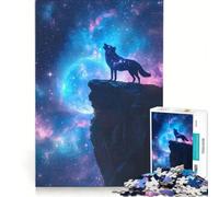 Puzzle de 1000 pièces représentant Un Loup Galactique Hurlant sous Une Lune Bleue et Un Ciel étoilé Jeu de Manipulation entraînez Votre Cerveau et Vos Mains Cadeau d'anniversaire ou de Noël Unique