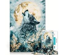 Puzzle de 1000 pièces représentant Un Loup Hurlant à la Lune Exercice Mental Amusant Pièces précises et sans Couture Un Moyen captivant de Passer Le Temps (50x75cm)