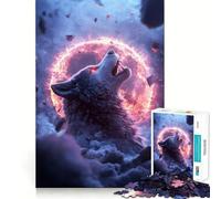 Puzzle de 1000 pièces représentant Un Loup Hurlant à Un Anneau de feu Jeu de réflexion Amusant et Stimulant Pièces Parfaitement emboîtables Cadeau d'anniversaire Casse-tête (50x75cm)