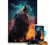 Puzzle de 1000 pièces représentant Un Loup Hurlant en Plein Incendie de forêt Jeu de réflexion Amusant,sans Espace,Assemblage précis pour Les réunions de Famille (38x52cm)