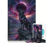 Puzzle de 1000 pièces représentant Un Loup Hurlant Lors d'une éclipse Cosmique Jeu de réflexion Amusant et Stimulant Pièces Parfaitement emboîtables Cadeau d'anniversaire Casse-tête (50x75cm)