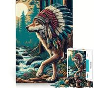 Puzzle de 1000 pièces représentant Un Loup indigène coiffé d'une Parure, idéal pour Adultes Jeu de réflexion et Divertissement d'intérieur Découpe de précision Cadeau Parfait pour Les fêtes (38x26cm)