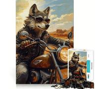 Puzzle de 1000 pièces représentant Un Loup Motard dans Un Paysage désertique Jeu cognitif Amusant,Structure à emboîter précise,activité de Partage et de complicité pour Les Proches (38x52cm)