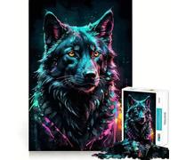 Puzzle de 1000 pièces représentant Un Loup néon à l'aquarelle, idéal pour Adultes Jeu de logique Solide, Anti-Stress, Bords Nets, Cadeau attentionné (50x75cm)