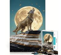 Puzzle de 1000 pièces représentant Un Loup orné Hurlant à la Lune, idéal pour Adultes Stimule la mémoire, Loisirs et Divertissement Bords précis Un Joli Cadeau (38x52cm)