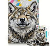 Puzzle de 1000 pièces représentant Un Loup Souriant sur Fond coloré, idéal pour Adultes Un Cadeau mémorable pour développer sa mémoire et soulager Le Stress (38x26cm)