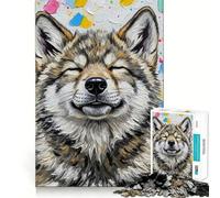 Puzzle de 1000 pièces représentant Un Loup Souriant sur Fond coloré, idéal pour Les Adolescents Jeu de logique et de réflexion, apaisant et aux découpes précises Cadeau Parfait (50x75cm)