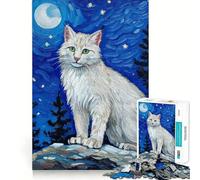 Puzzle de 1000 pièces représentant Un Lynx Blanc sous Le Ciel Nocturne,idéal pour Les Adolescents Activité de Groupe et,Qui Permet de développer sa mémoire,de créer des Liens Nets et précis