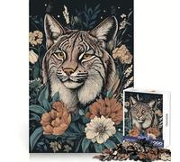 Puzzle de 1000 pièces représentant Un Lynx Roux avec Un Arrangement Floral,idéal pour Les Adolescents Ce Puzzle favorise la réflexion,la Pleine Conscience et l'évasion L'assemblage est et Le